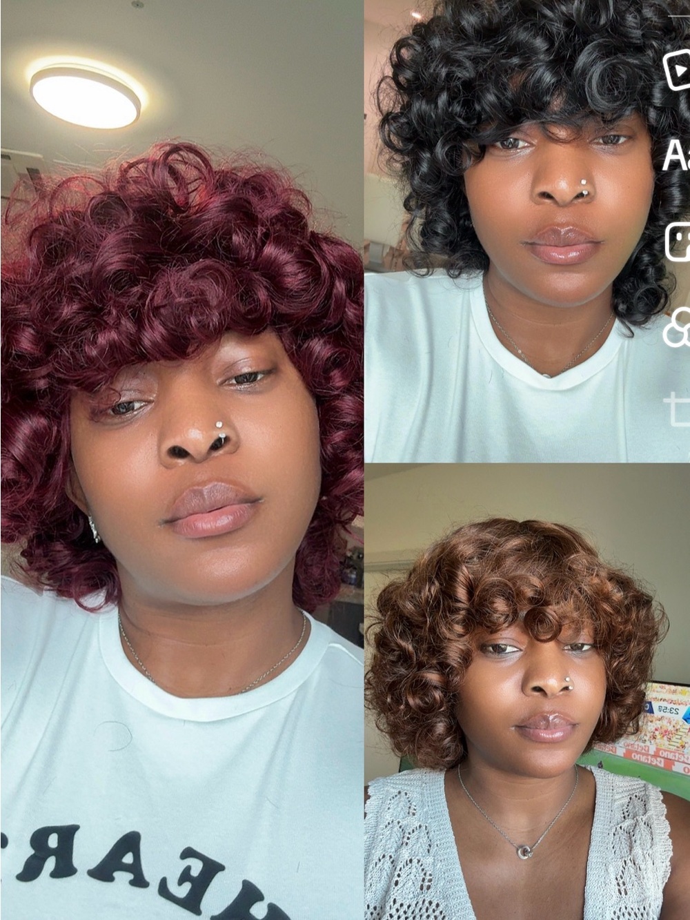 Short Curly Women's Wig - Burgundy, Black & Brown - Voluminous Soft Curls